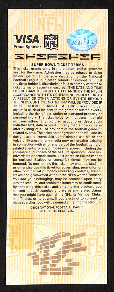 2008 Super Bowl XLII Full Unused Mint Authentic Ticket Giants vs. Patriots 19881