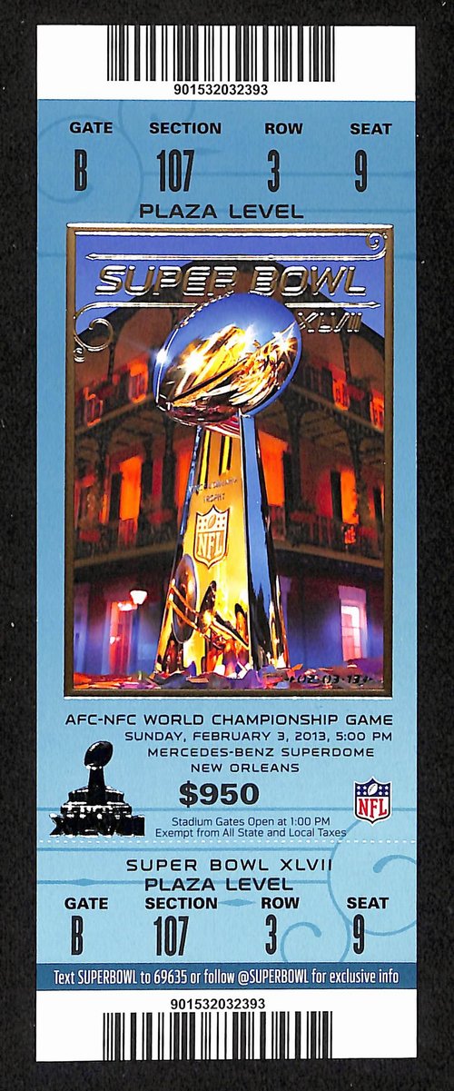 2013 Super Bowl XLVII Full Unused Mint Authentic Ticket Ravens vs. 49ers 198877