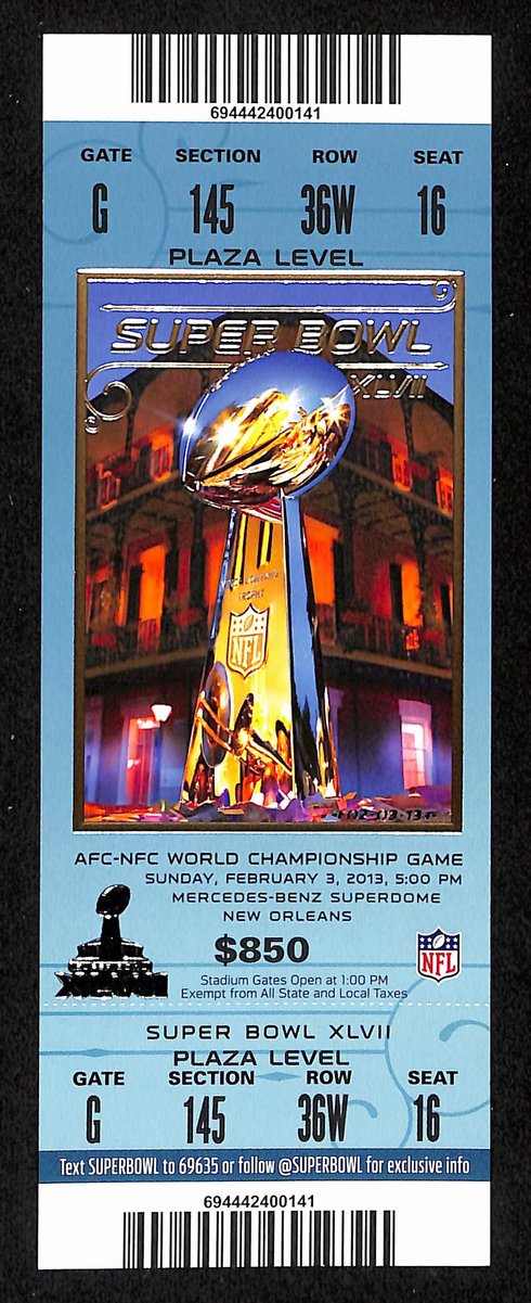 2013 Super Bowl XLVII Full Unused Mint Authentic Ticket Ravens vs. 49ers 198878