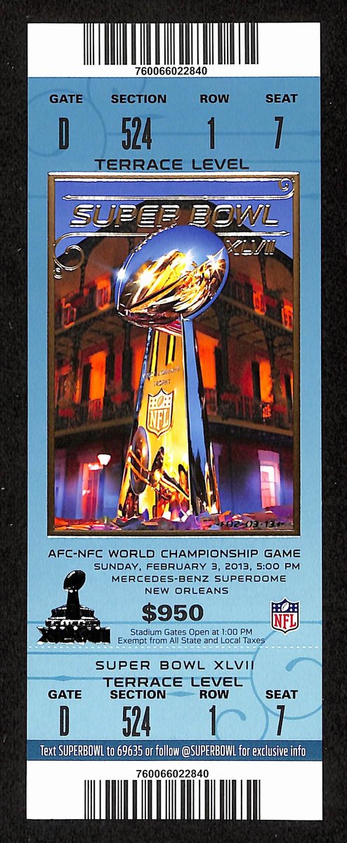 2013 Super Bowl XLVII Full Unused Mint Authentic Ticket Ravens vs. 49ers 198880
