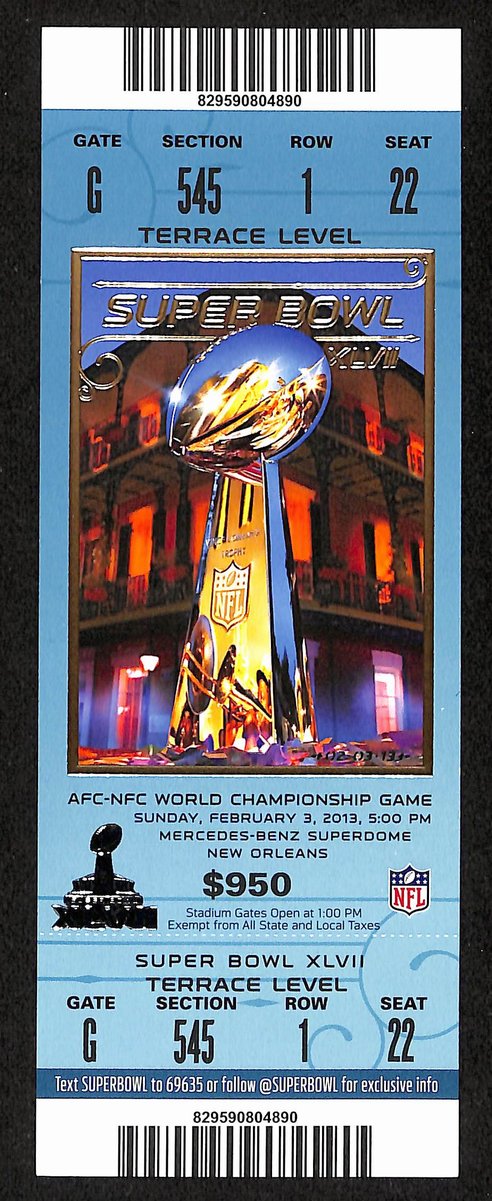 2013 Super Bowl XLVII Full Unused Mint Authentic Ticket Ravens vs. 49ers 198882