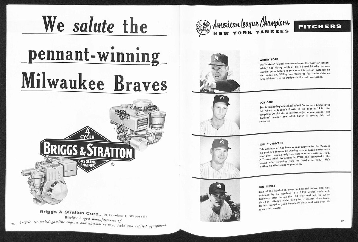 1957 World Series Program Milwaukee Braves vs. New York Yankees 198892
