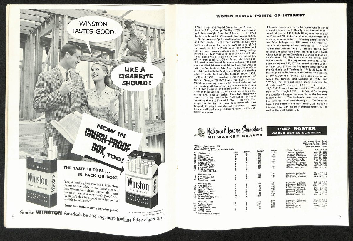 1957 World Series Program Milwaukee Braves vs. New York Yankees 198896