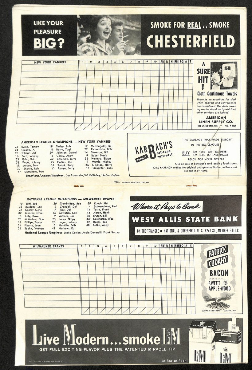 1957 World Series Program Milwaukee Braves vs. New York Yankees 198896