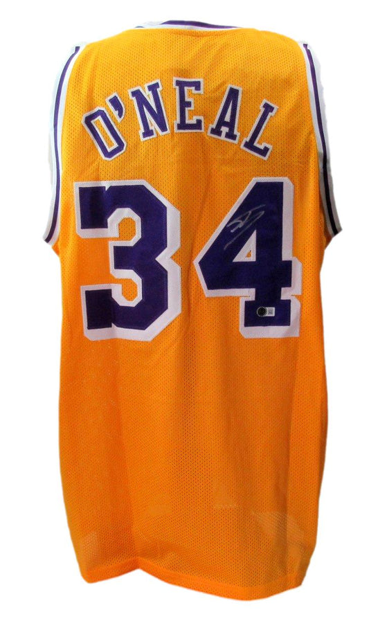 Shaquille O'Neal HOF Autographed Gold Custom Jersey Lakers Beckett 198322