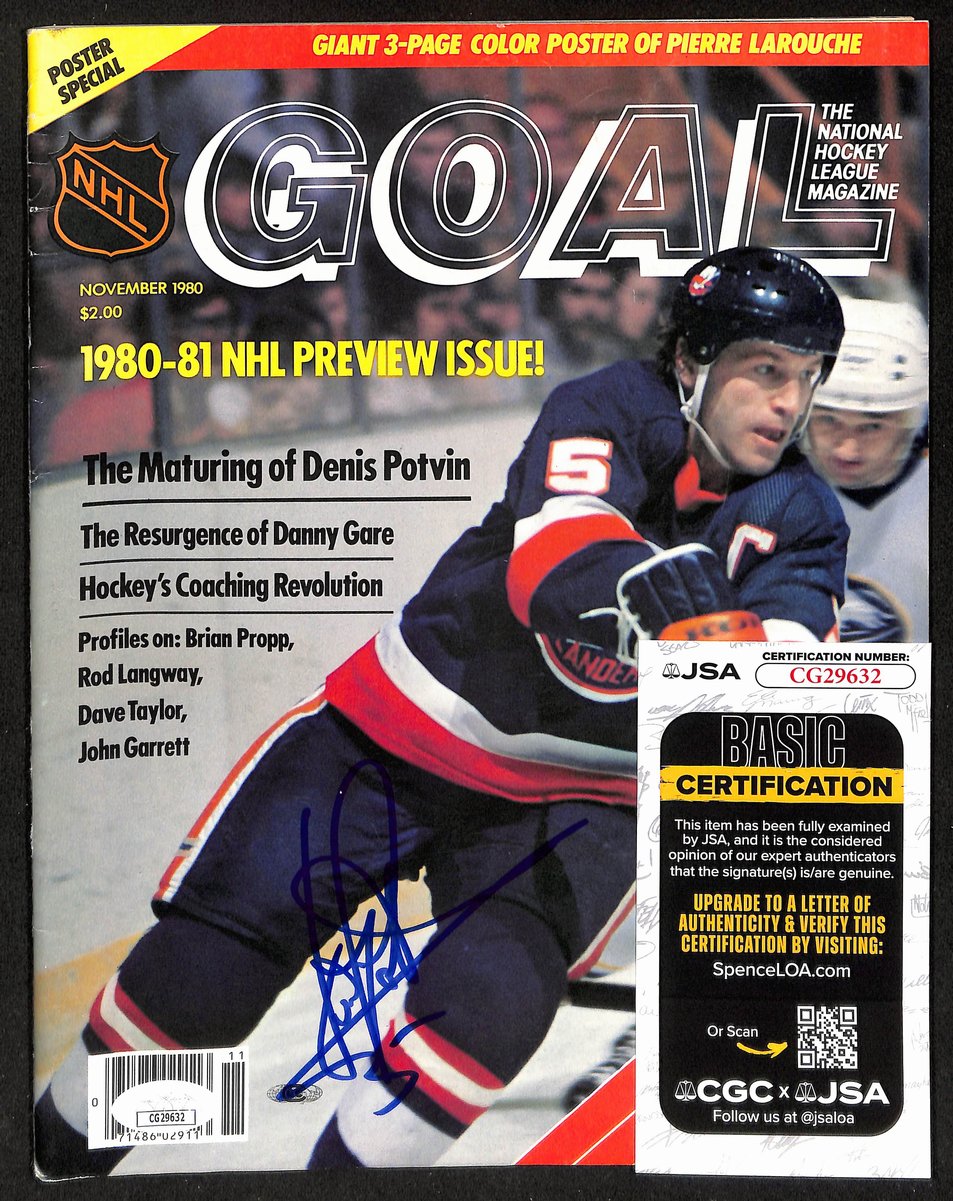 Denis Potvin HOF Signed 1980 NHL GOAL Magazine No Label Islanders JSA 198420