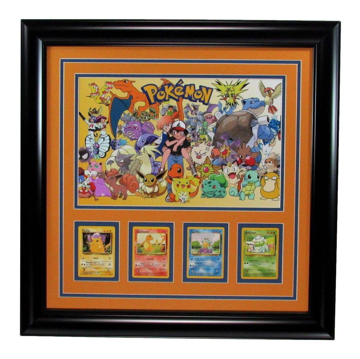 Pokemon 9x14 Lithograph and 4 Card Collage Framed 198591