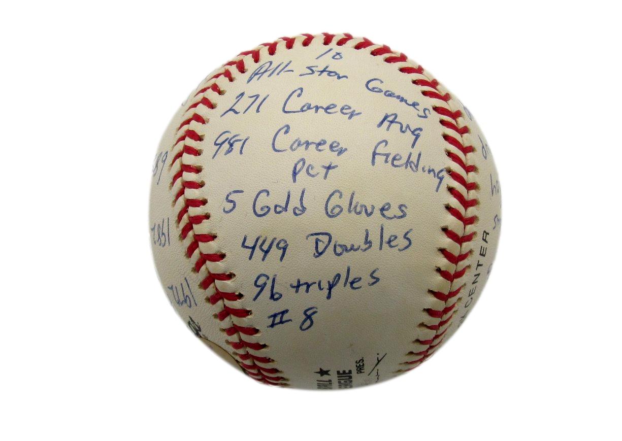 Joe Morgan HOF Reds Signed/Inscribed OML STAT Baseball Reggie Jackson COA 198560