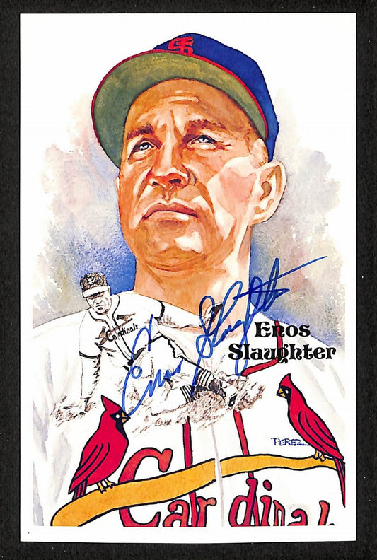 Enos Slaughter HOF Signed/Auto 1985 Perez-Steele Postcard #191 Cardinals 199170