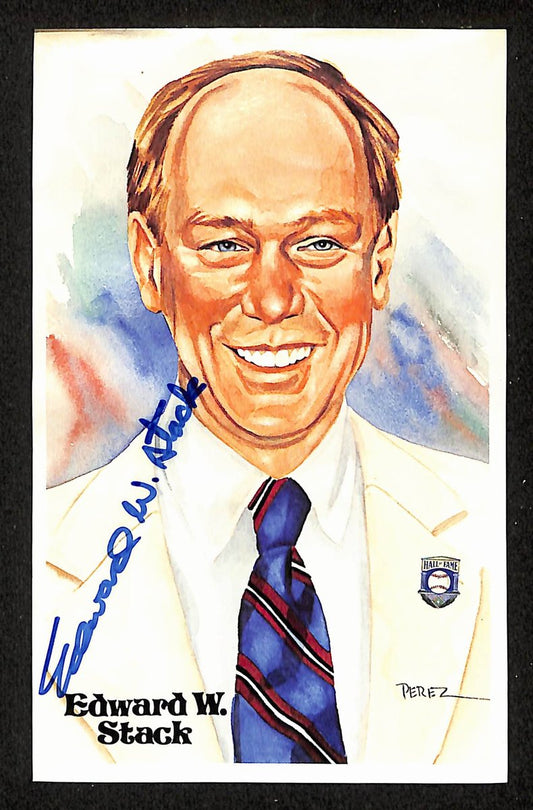 Edward W. Stack HOF Signed 1981 Perez-Steele Postcard #D President HOF 199176