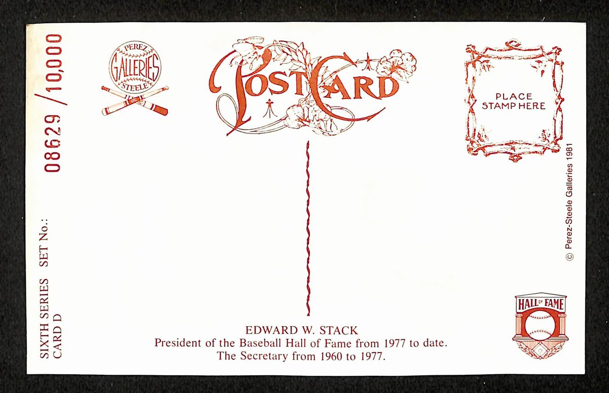 Edward W. Stack HOF Signed 1981 Perez-Steele Postcard #D President HOF 199176