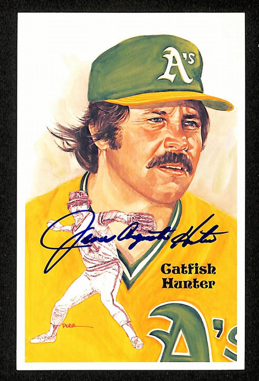 Catfish Hunter HOF Signed/Auto 1987 Perez-Steele Postcard #198 A's 199177