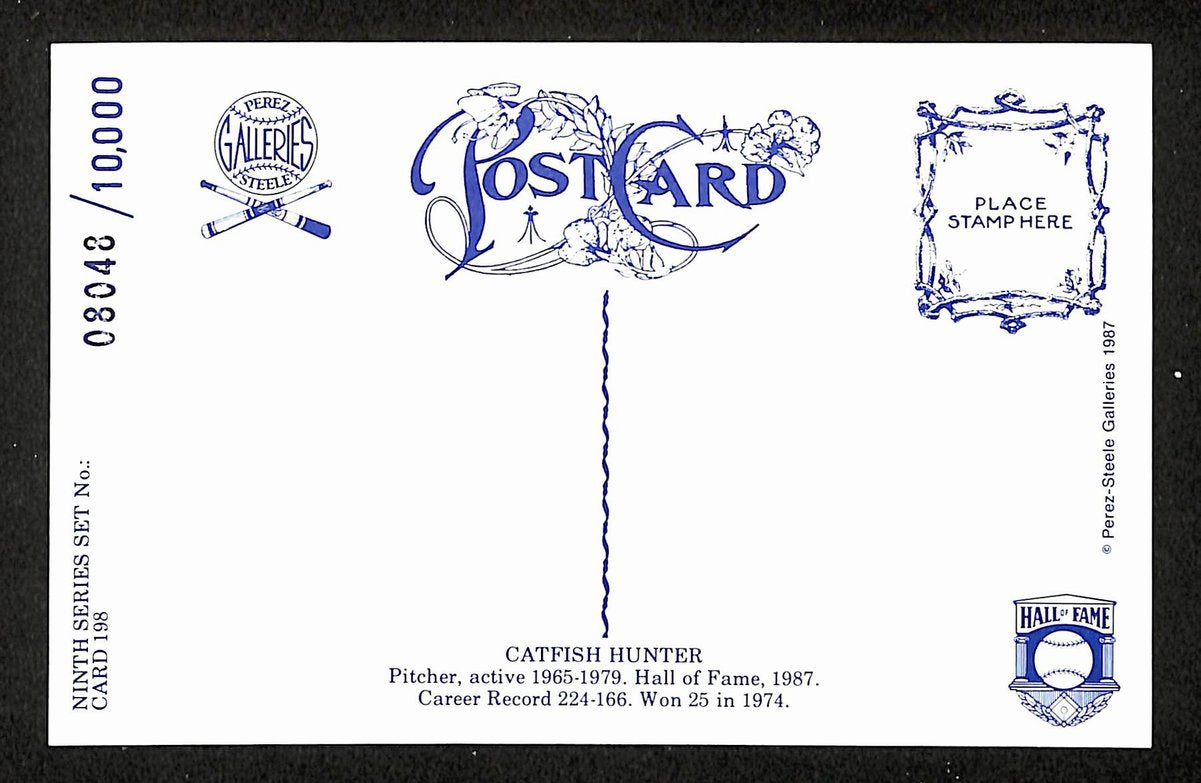 Catfish Hunter HOF Signed/Auto 1987 Perez-Steele Postcard #198 A's 199177