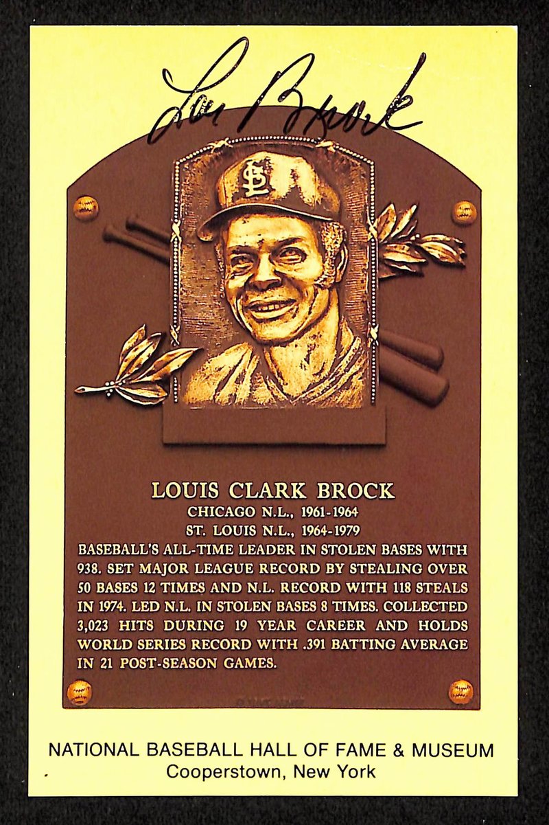 Lou Brock Signed/Autographed Gold HOF Plaque Postcard St. Louis Cardinals 199211
