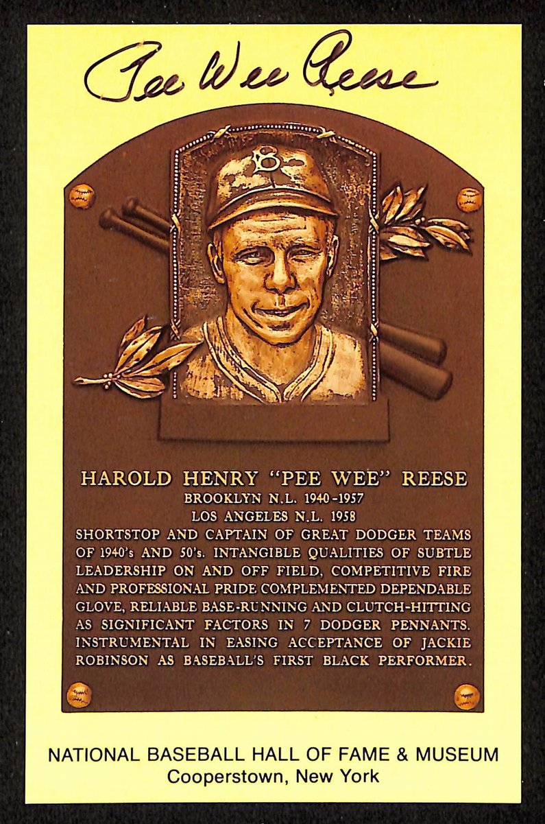 Peewee Reese Signed/Auto Gold HOF Plaque Postcard Brooklyn Dodgers 199218