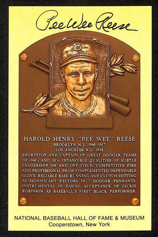 Peewee Reese Signed/Auto Gold HOF Plaque Postcard Brooklyn Dodgers 199219