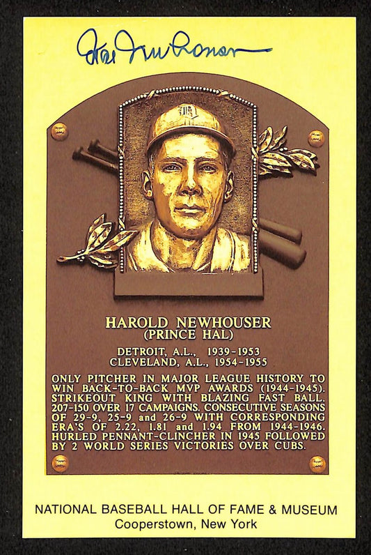 Hal Newhouser Signed/Autographed Gold HOF Plaque Postcard Detroit Tigers 199220