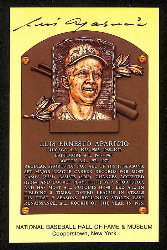 Luis Aparicio Signed/Auto Gold HOF Plaque Postcard Chicago White Sox 199222