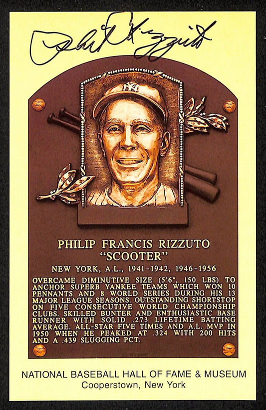 Phil Rizzuto Signed/Autographed Gold HOF Plaque Postcard NY Yankees 199225
