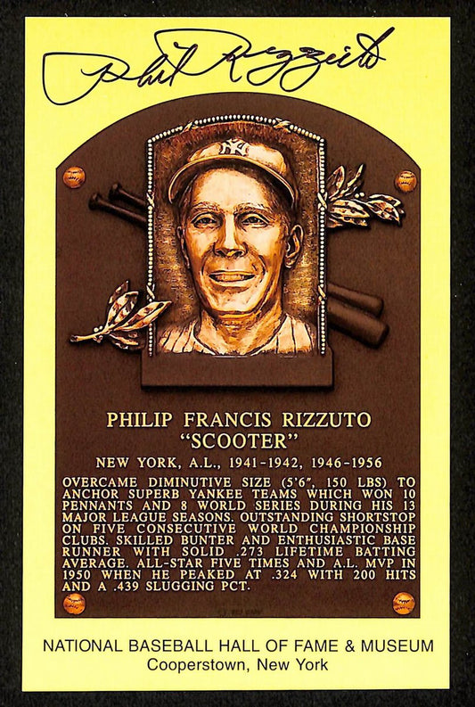Phil Rizzuto Signed/Autographed Gold HOF Plaque Postcard NY Yankees 199226