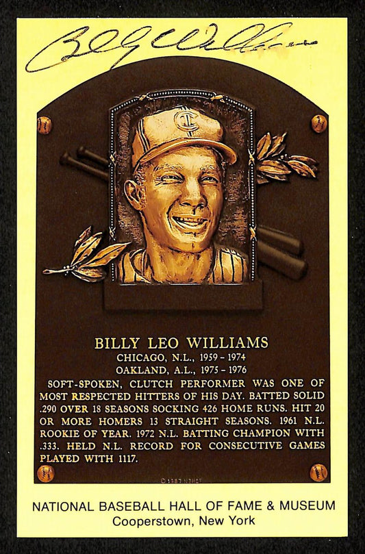 Billy Williams Signed/Autographed Gold HOF Plaque Postcard Chicago Cubs 199227