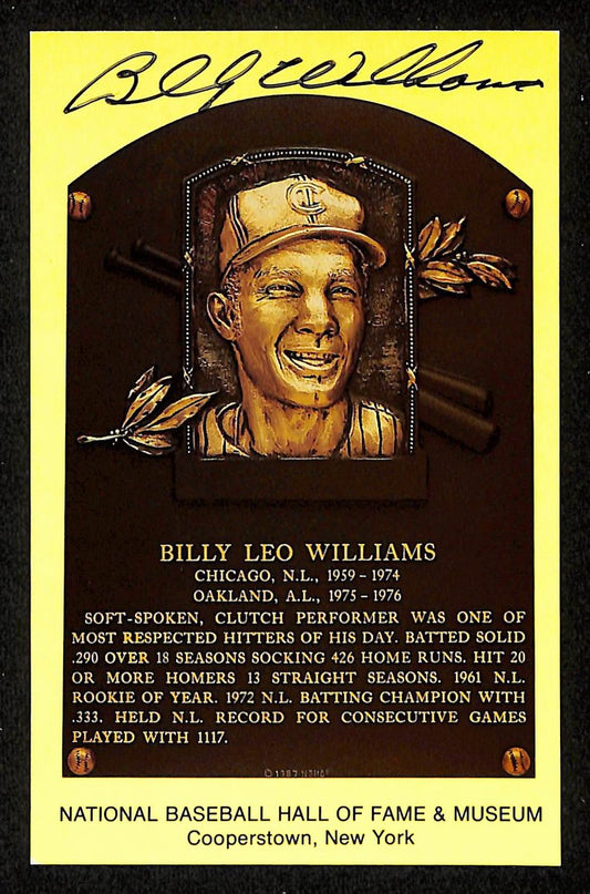 Billy Williams Signed/Autographed Gold HOF Plaque Postcard Chicago Cubs 199228