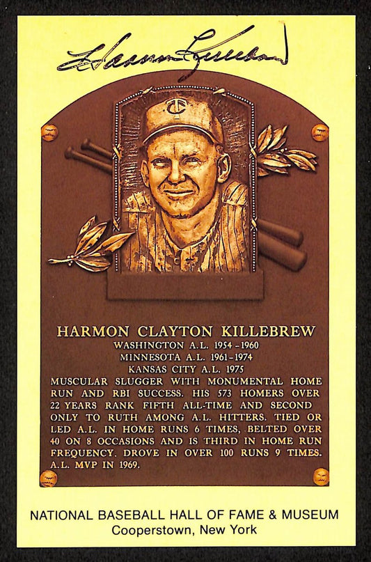 Harmon Killebrew Signed/Auto Gold HOF Plaque Postcard Minnesota Twins 199232