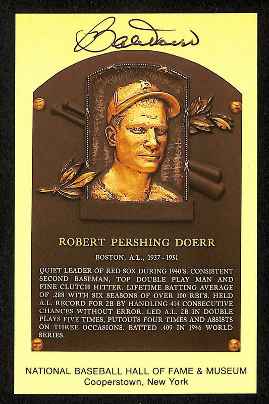 Bob Doerr Signed/Autographed Gold HOF Plaque Postcard Boston Red Sox 199239