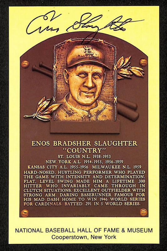 Enos Slaughter Signed/Auto Gold HOF Plaque Postcard St. Louis Cardinals 199241