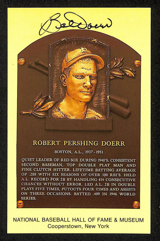 Bob Doerr Signed/Autographed Gold HOF Plaque Postcard Boston Red Sox 199245