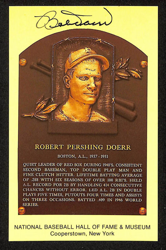 Bob Doerr Signed/Autographed Gold HOF Plaque Postcard Boston Red Sox 199246