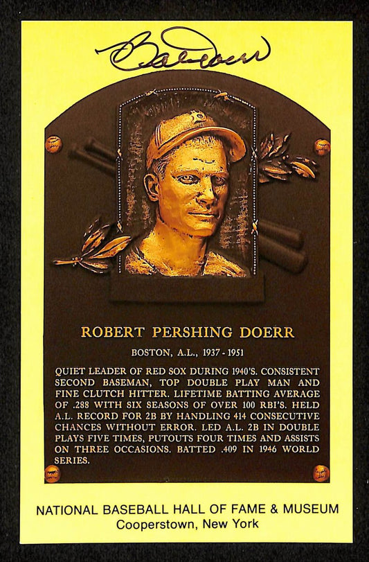Bob Doerr Signed/Autographed Gold HOF Plaque Postcard Boston Red Sox 199247