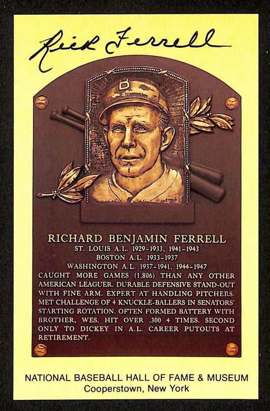 Rick Ferrell Signed/Autographed Gold HOF Plaque Postcard Boston Red Sox 199250