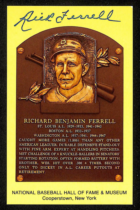 Rick Ferrell Signed/Autographed Gold HOF Plaque Postcard Boston Red Sox 199251