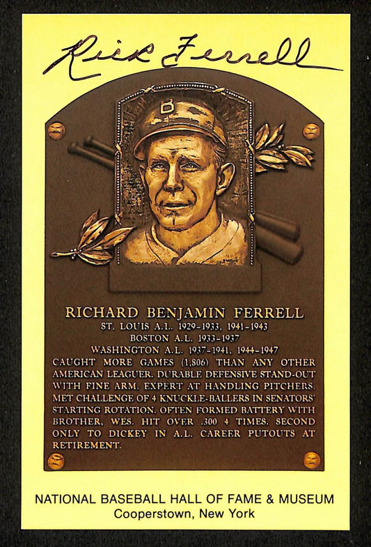 Rick Ferrell Signed/Autographed Gold HOF Plaque Postcard Boston Red Sox 199252