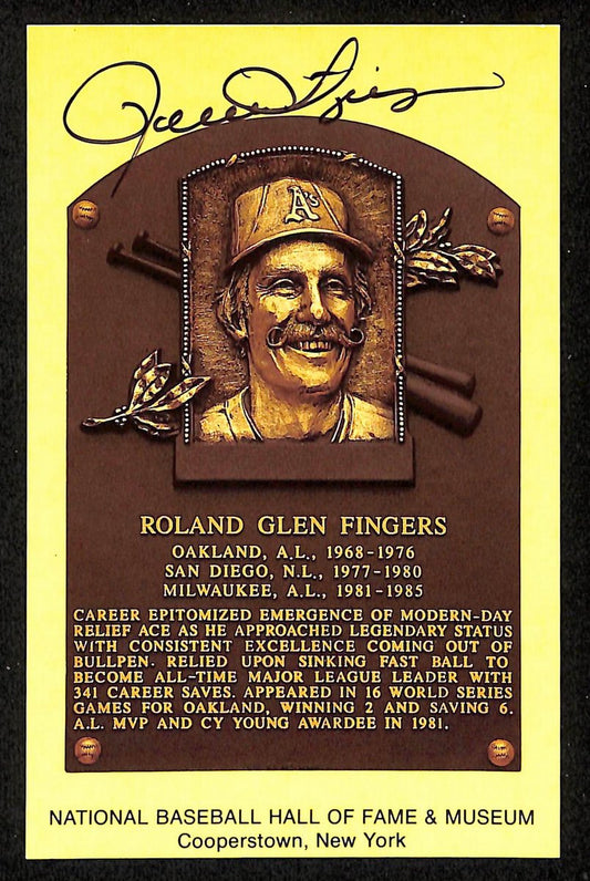 Rollie Fingers Signed/Autographed Gold HOF Plaque Postcard Oakland A's 199255