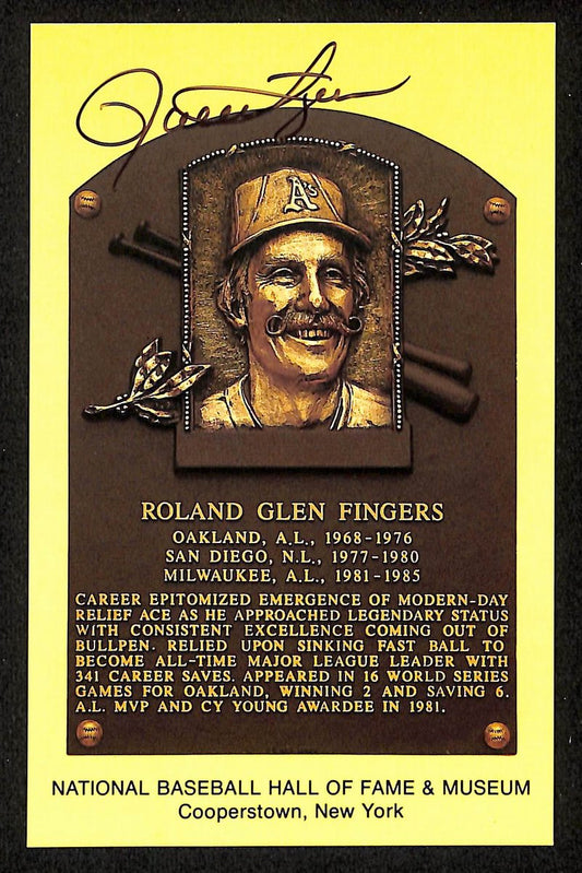 Rollie Fingers Signed/Autographed Gold HOF Plaque Postcard Oakland A's 199256