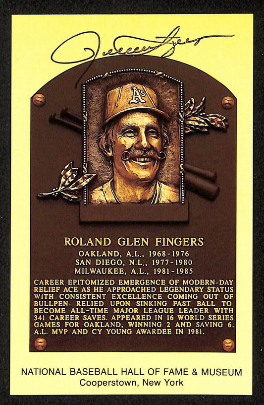 Rollie Fingers Signed/Autographed Gold HOF Plaque Postcard Oakland A's 199257