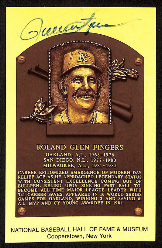 Rollie Fingers Signed/Autographed Gold HOF Plaque Postcard Oakland A's 199258