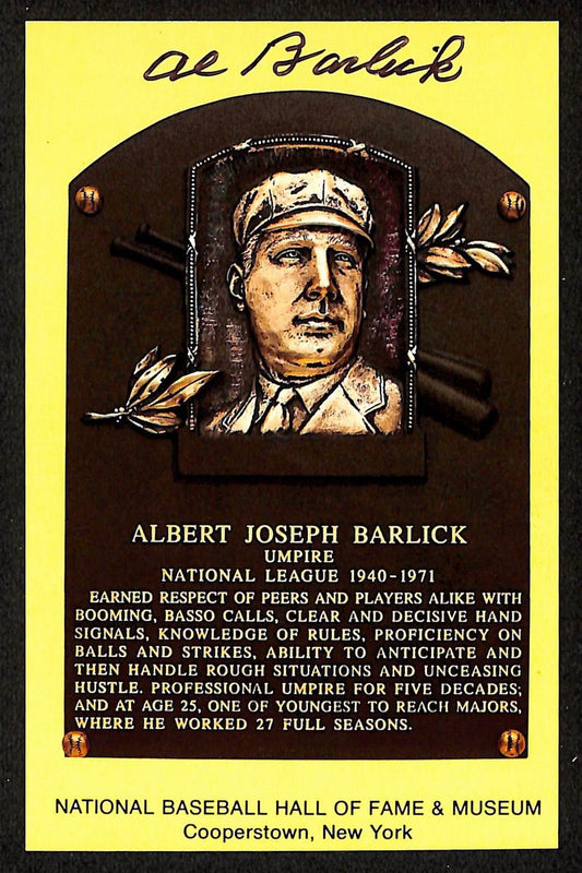 Al Barlick Signed/Autographed Gold HOF Plaque Postcard MLB Umpire 199262