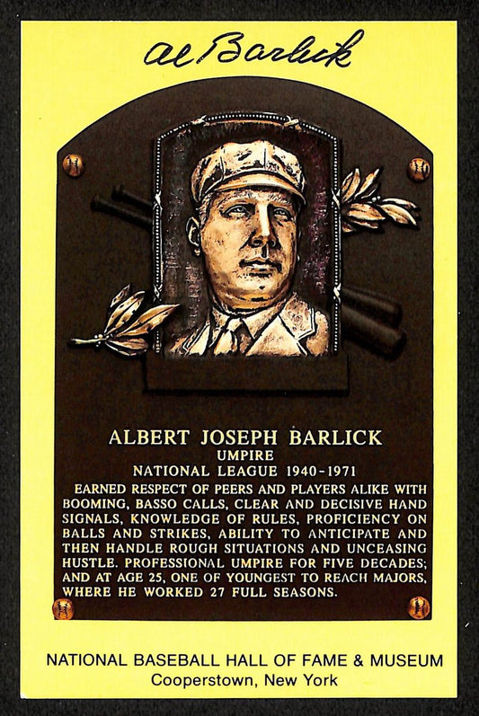 Al Barlick Signed/Autographed Gold HOF Plaque Postcard MLB Umpire 199263