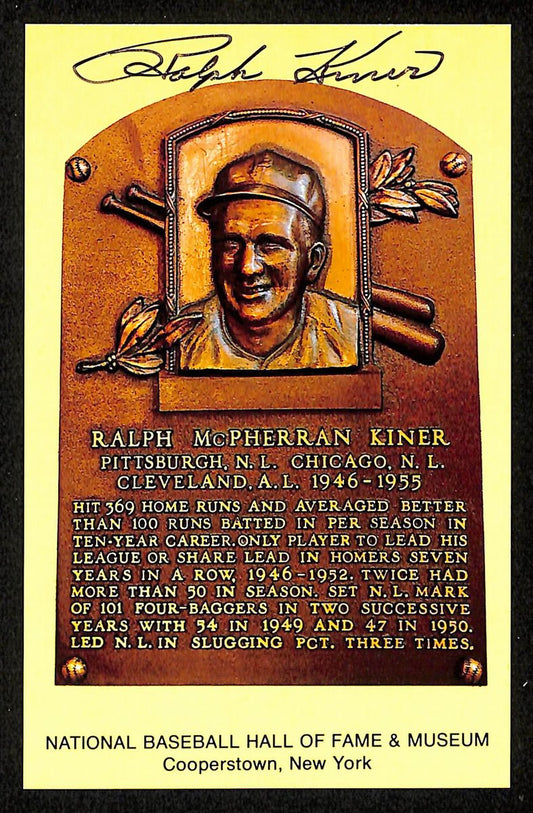 Ralph Kiner Signed/Autographed Gold HOF Plaque Postcard Pirates 199264