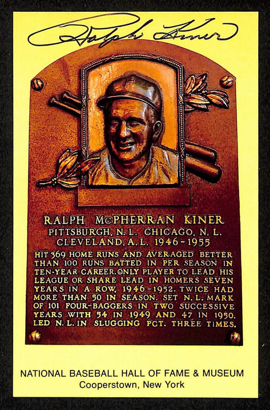 Ralph Kiner Signed/Autographed Gold HOF Plaque Postcard Pirates 199265