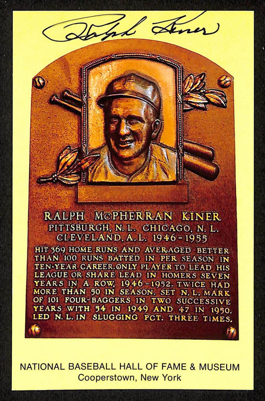 Ralph Kiner Signed/Autographed Gold HOF Plaque Postcard Pirates 199266