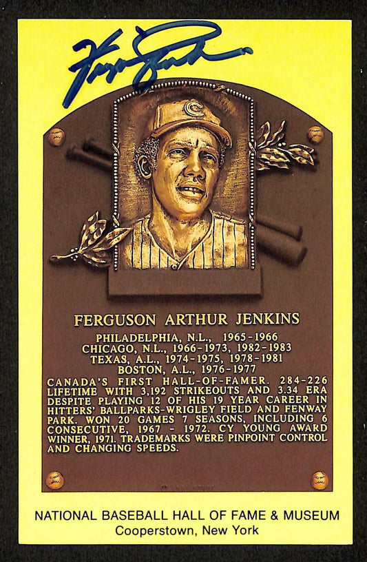 Fergie Jenkins Signed/Autographed Gold HOF Plaque Postcard Chicago Cubs 199268