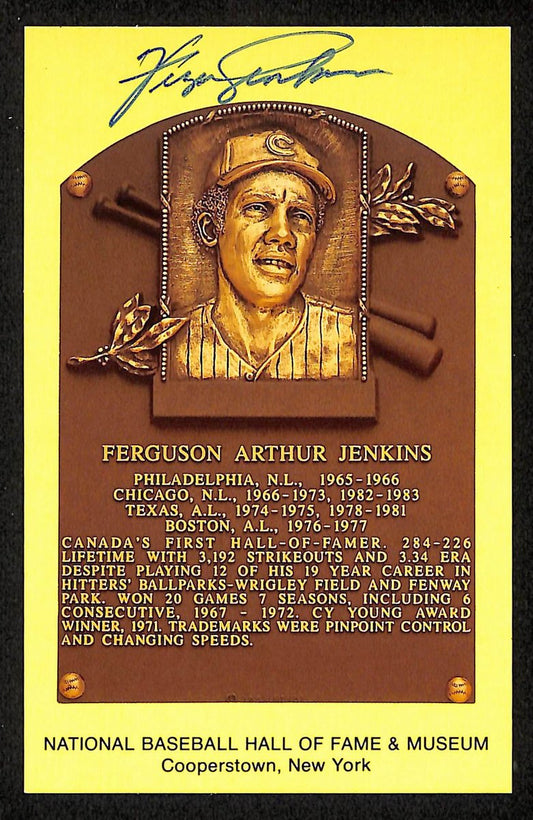 Fergie Jenkins Signed/Autographed Gold HOF Plaque Postcard Chicago Cubs 199269