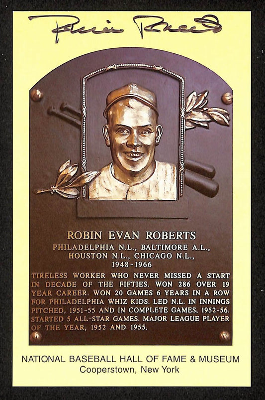 Robin Roberts Signed/Autographed Gold HOF Plaque Postcard Phillies 199271