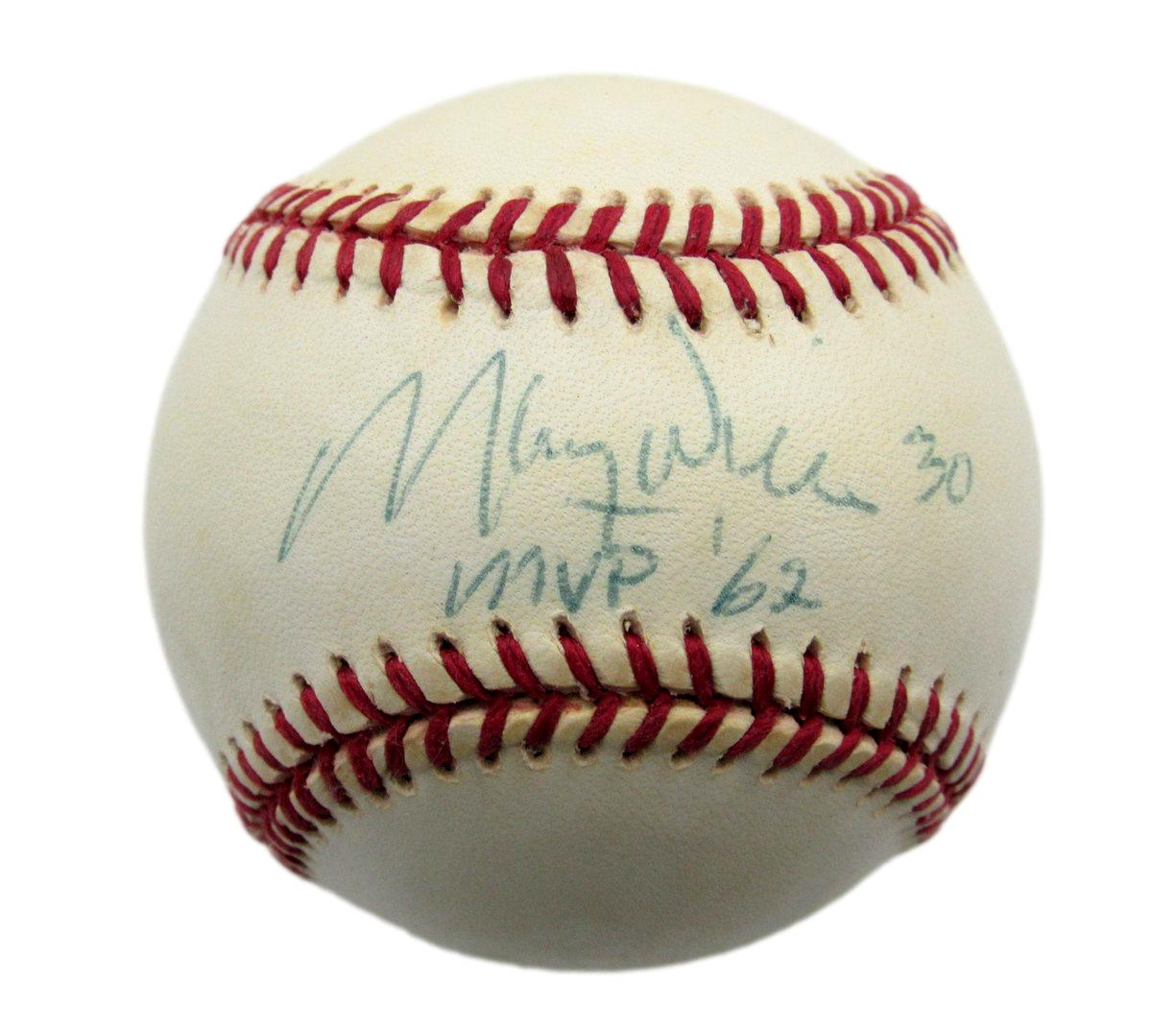Maury Wills Signed/Inscr "MVP 62" ONL Baseball Los Angeles Dodgers JSA 199486