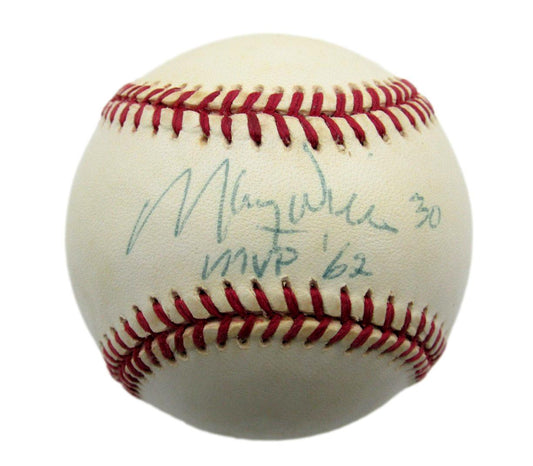 Maury Wills Signed/Inscr "MVP 62" ONL Baseball Los Angeles Dodgers JSA 199486