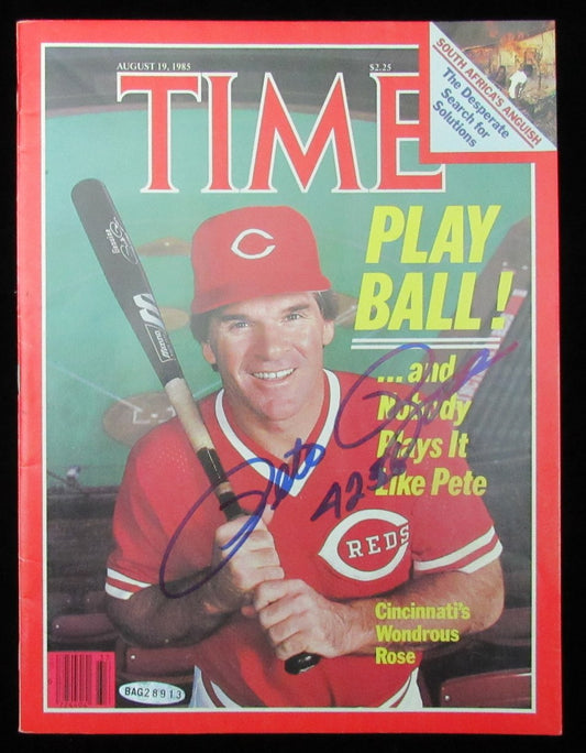 Pete Rose Signed/Inscr 8/19/1985 TIME Magazine NO LABEL Newstand UDA 199493